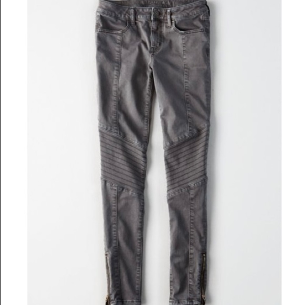 American Eagle Outfitters Biker Skinny Jeans Faded Black (Petite/Short 2)